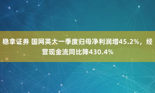 稳拿证券 国网英大一季度归母净利润增45.2%，经营现金流同比降430.4%